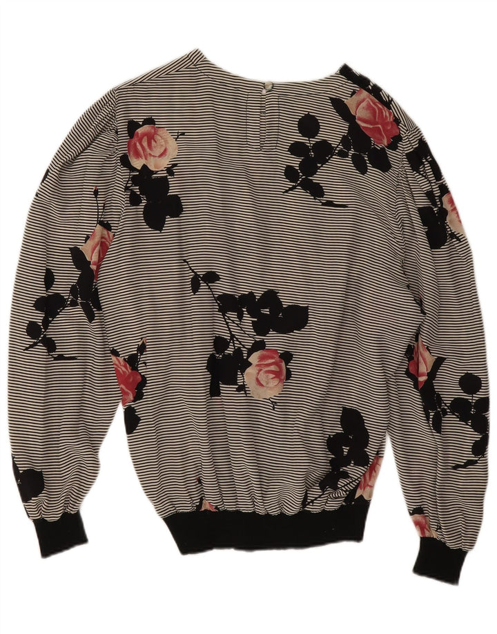 Biffi Womens Long Sleeve Blouse Top UK 16 Large Grey Floral Silk