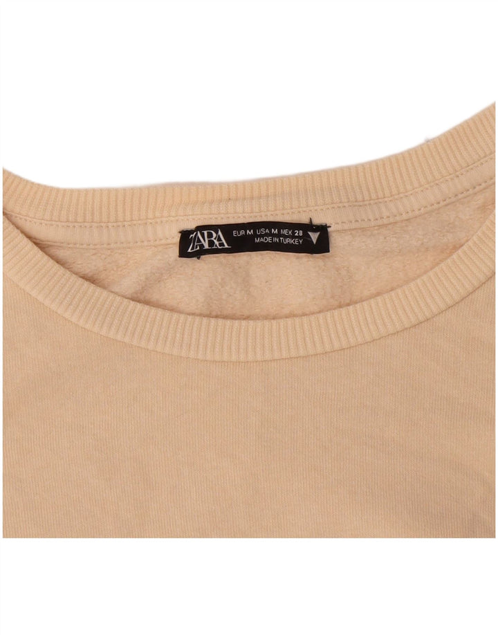 Zara Womens Crop Top Long Sleeve UK 14 Medium Beige