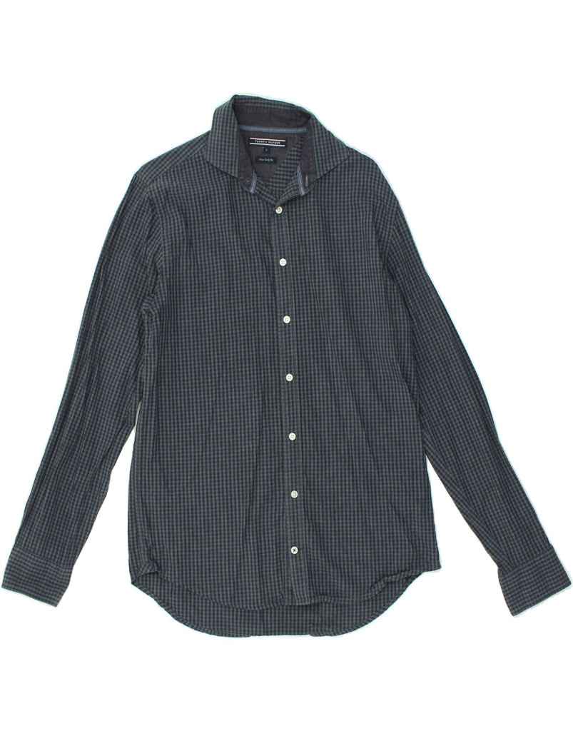 TOMMY HILFIGER Mens New York Fit Shirt Small Navy Blue Check Cotton | Vintage Tommy Hilfiger | Thrift | Second-Hand Tommy Hilfiger | Used Clothing | Messina Hembry 