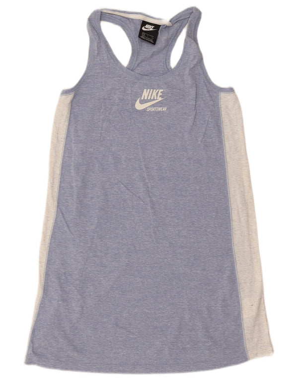 NIKE Womens Graphic Sleeveless T-Shirt Dress UK 10 Small Blue Colourblock