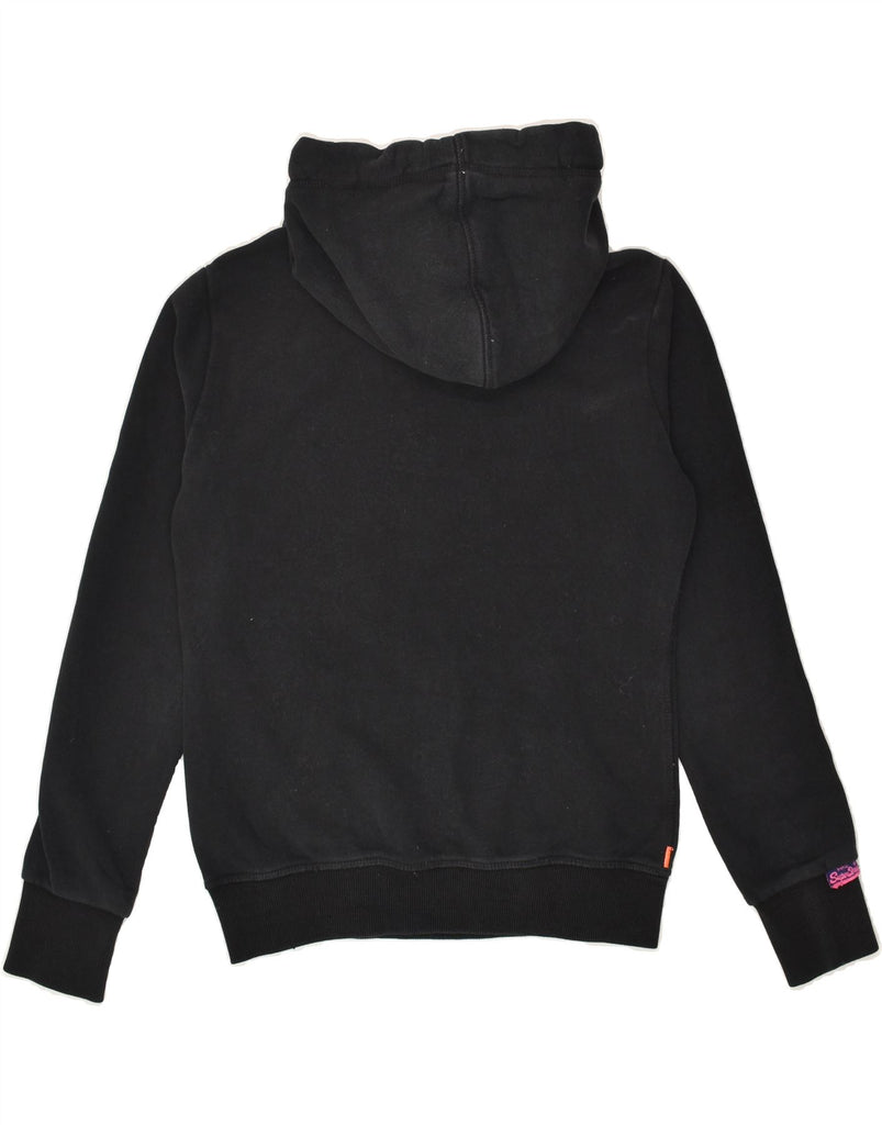 SUPERDRY Womens Graphic Hoodie Jumper UK 6 XS Black Cotton | Vintage Superdry | Thrift | Second-Hand Superdry | Used Clothing | Messina Hembry 