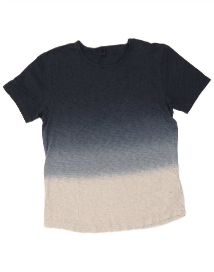 BENETTON Mens T-Shirt Top Medium Navy Blue Colourblock Cotton