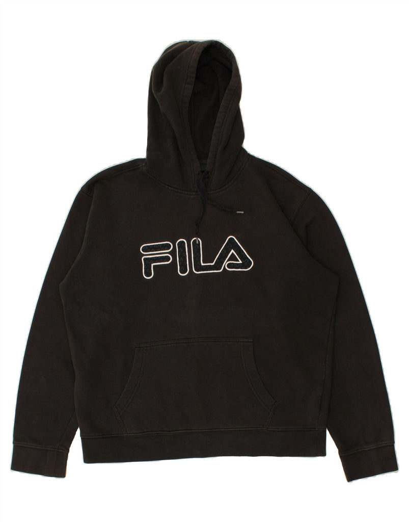 FILA Mens Graphic Hoodie Jumper Large Black Cotton Vintage Fila and Second-Hand Fila from Messina Hembry 