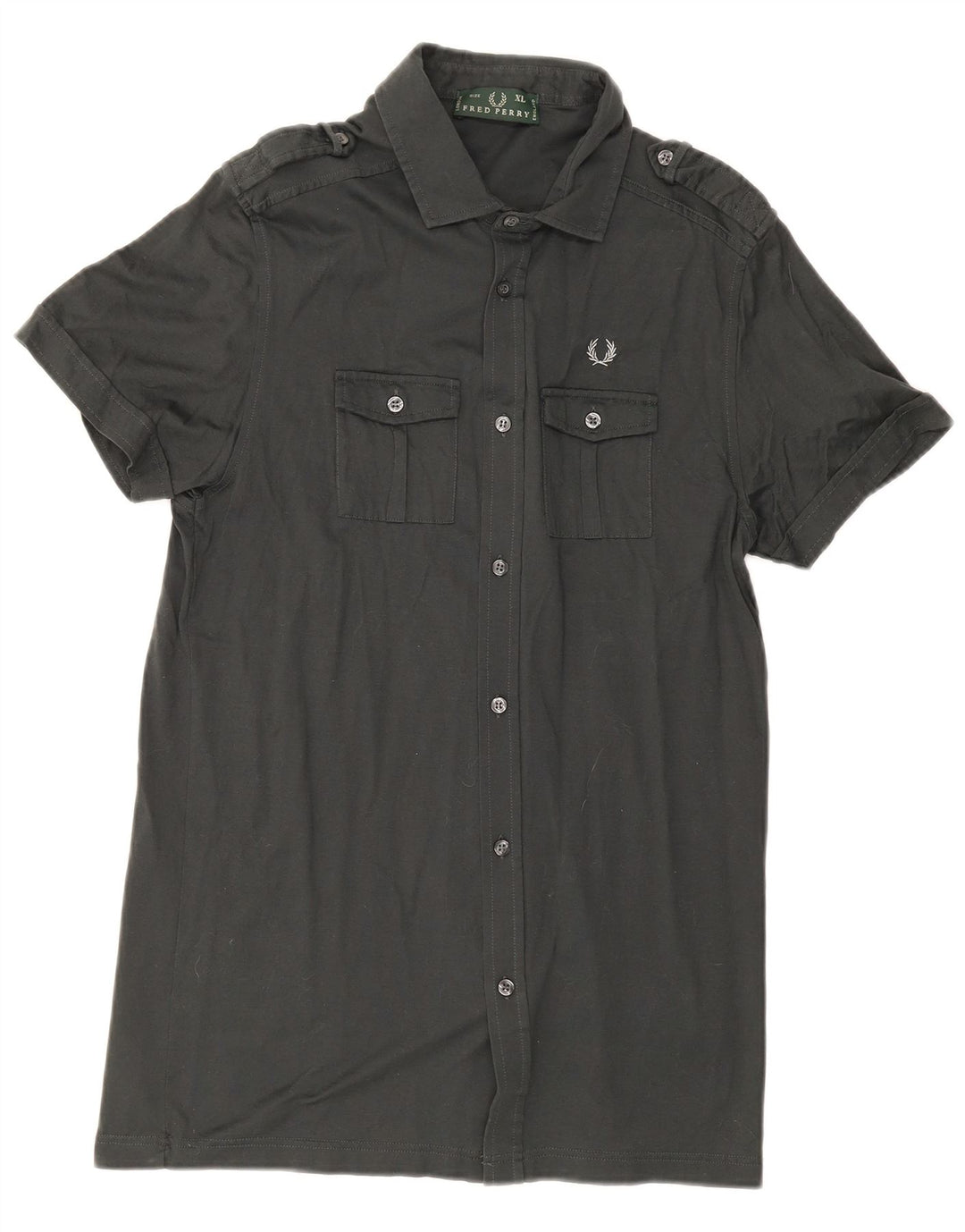 Fred Perry Mens Military Short Sleeve Shirt XL Grey Cotton