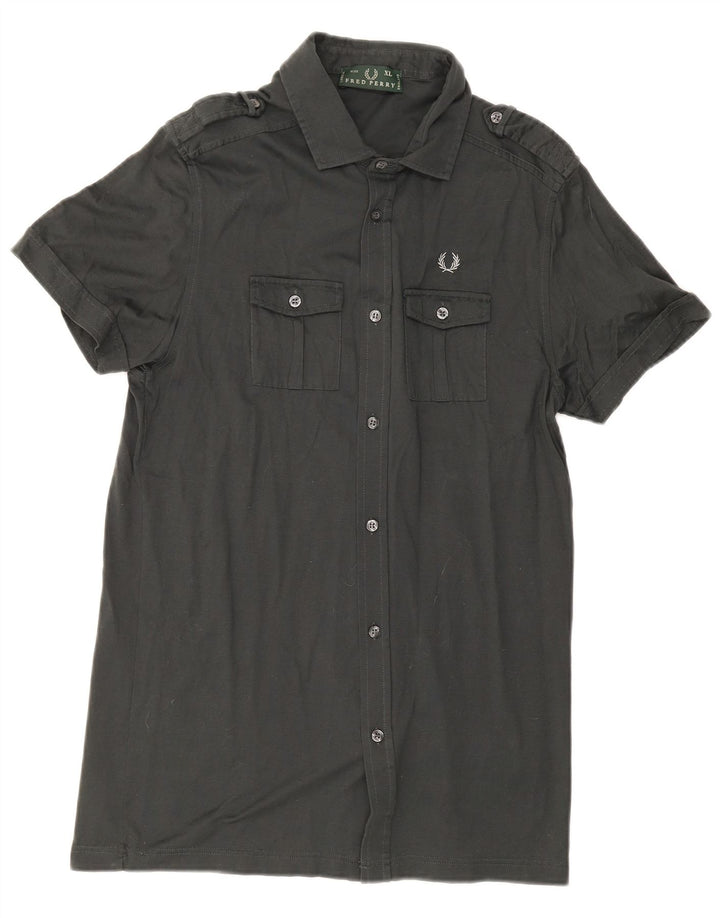 Fred Perry Mens Military Short Sleeve Shirt XL Grey Cotton
