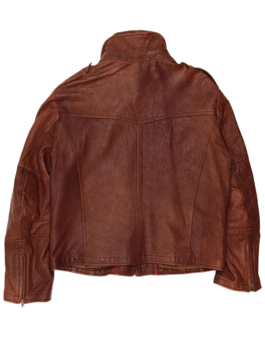 Vintage Mens Military Leather Jacket UK 40 Large Brown Leather