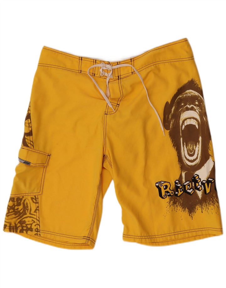 Rietveld Mens Graphic Swimming Shorts Large  Yellow Polyester
