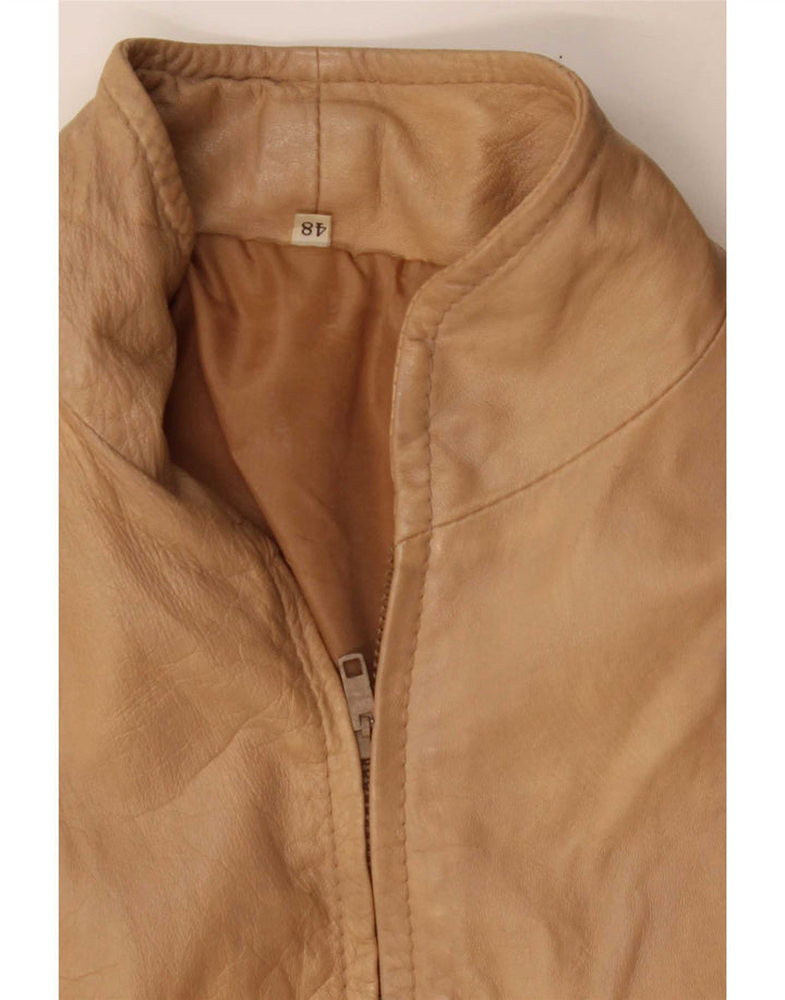 Vintage Womens Leather Bomber Jacket IT 48 XL Beige