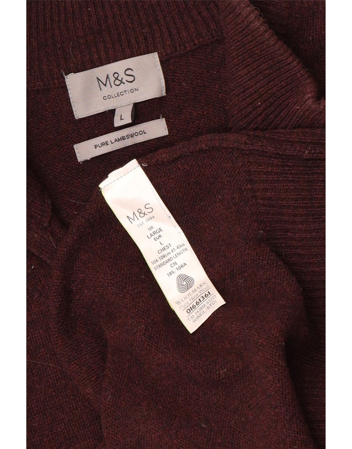 Marks & Spencer Mens Zip Neck Jumper Sweater Large Burgundy Wool