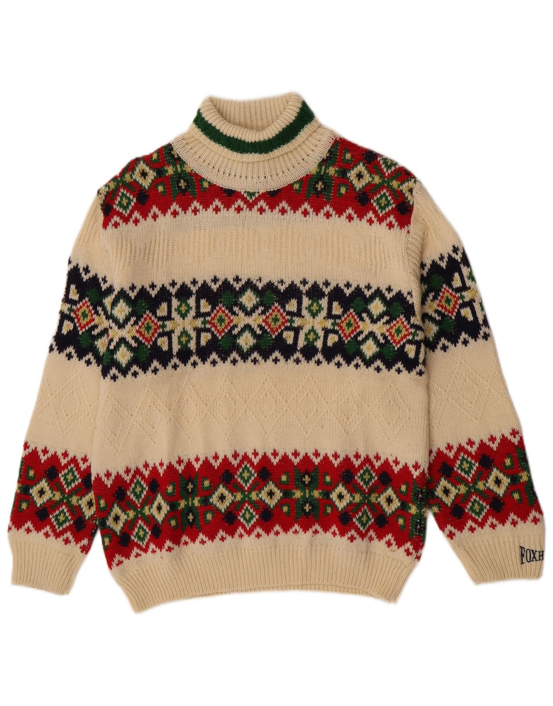 Foxhound Boys Roll Neck Jumper Sweater 15-16 Years Off White Fair Isle Wool