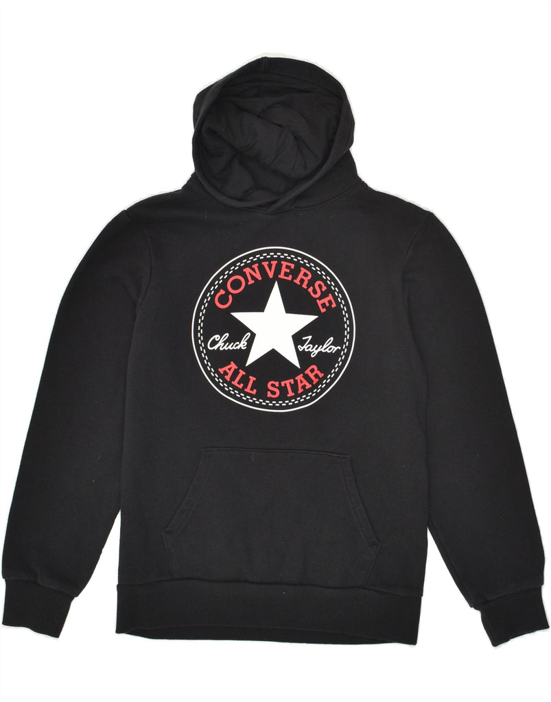 CONVERSE Boys Graphic Hoodie Jumper 12-13 Years Large Black Cotton | Vintage Converse | Thrift | Second-Hand Converse | Used Clothing | Messina Hembry 