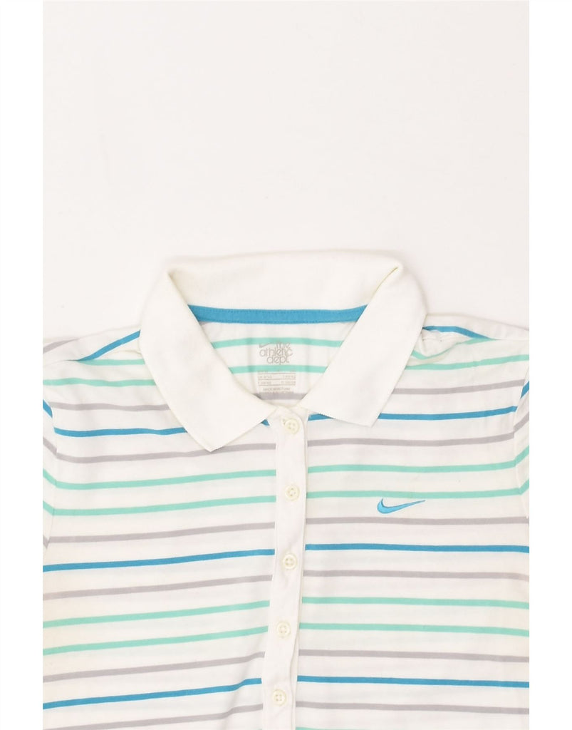 NIKE Womens Polo Shirt UK 8-10 Small White Striped Cotton | Vintage Nike | Thrift | Second-Hand Nike | Used Clothing | Messina Hembry 