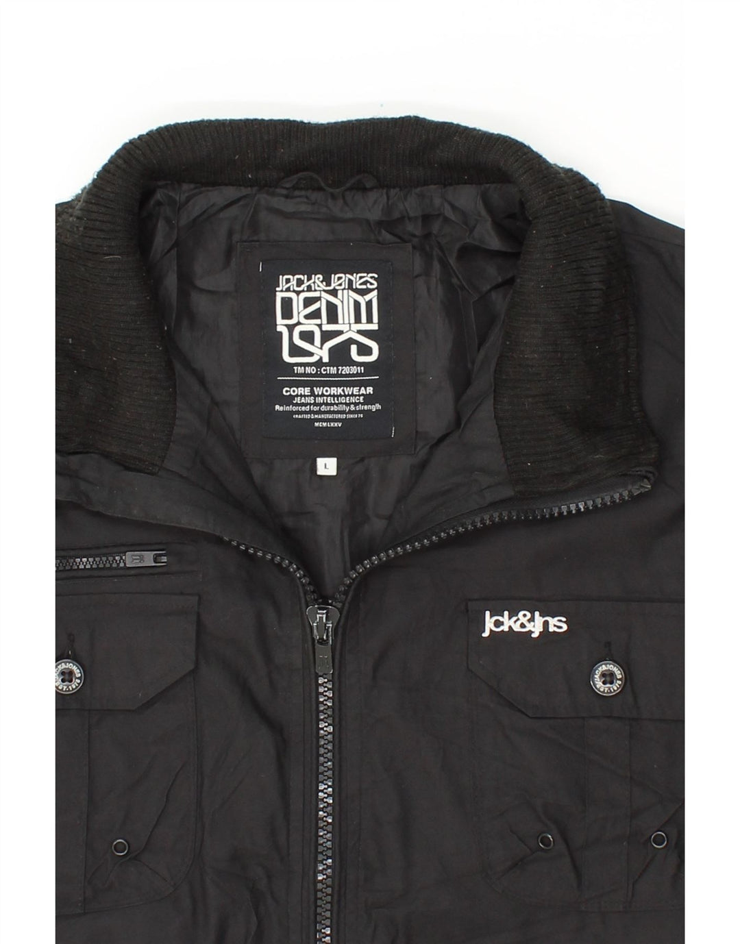 JACK & JONES Mens Bomber Jacket UK 40 Large Black Nylon Vintage Jack & Jones and Second-Hand Jack & Jones from Messina Hembry 