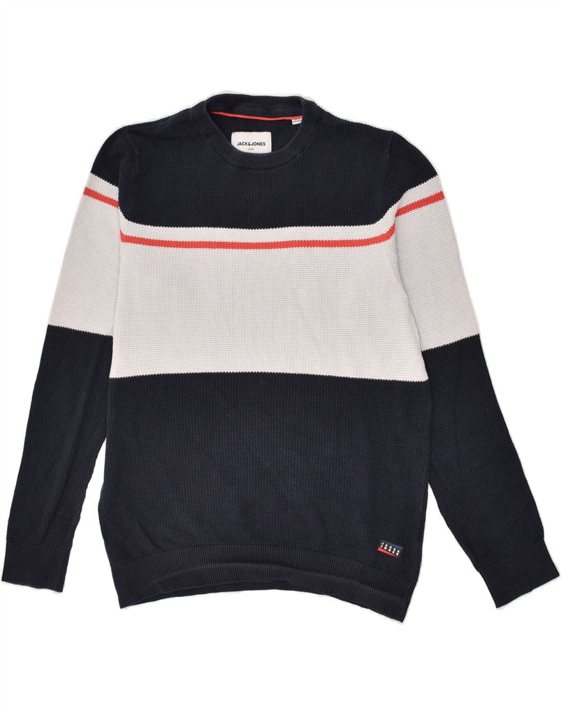 JACK & JONES Mens Crew Neck Jumper Sweater Large Navy Blue Colourblock | Vintage Jack & Jones | Thrift | Second-Hand Jack & Jones | Used Clothing | Messina Hembry 