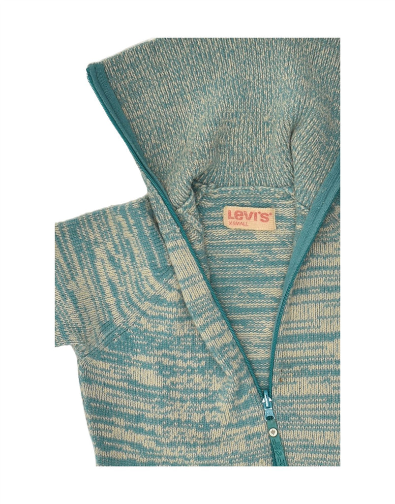 LEVI'S Womens Roll Neck Cardigan Sweater UK 6 XS Green Striped Lambswool | Vintage Levi's | Thrift | Second-Hand Levi's | Used Clothing | Messina Hembry 