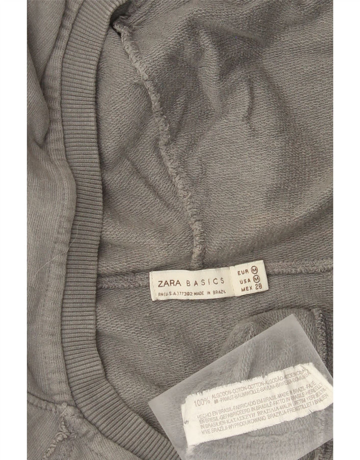 Zara Womens Zip Hoodie Sweater UK 14 Medium Grey Cotton