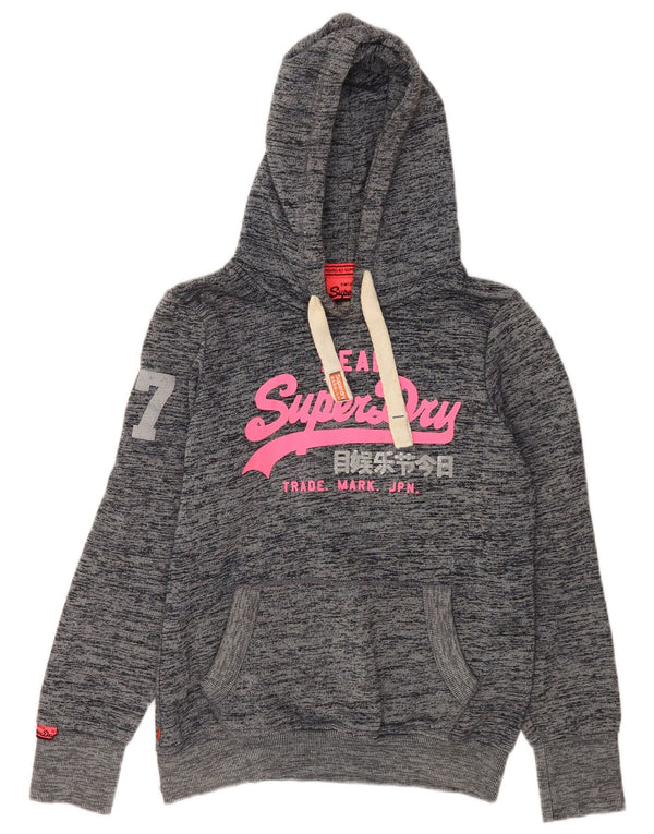 Superdry Womens Graphic Hoodie Jumper UK 16 Large Grey Flecked Cotton