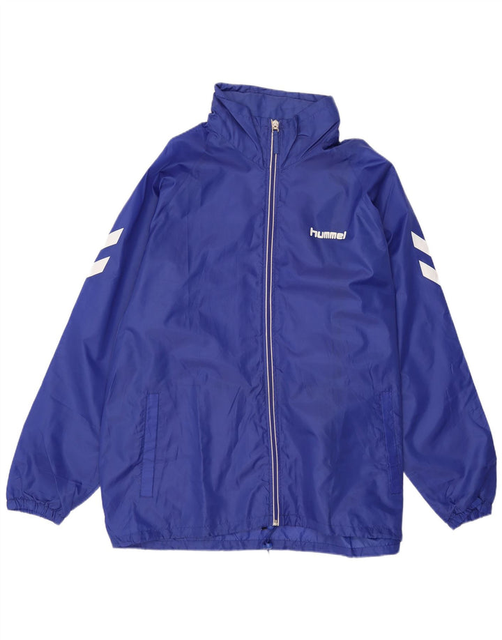 HUMMEL Mens Graphic Hooded Rain Jacket UK 42 XL Blue Polyester
