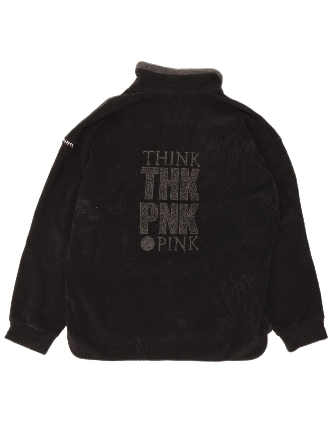 THINK PINK Mens Graphic Zip Neck Jumper Sweater Small Black