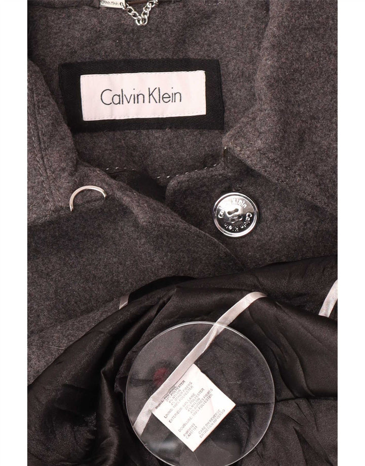 Calvin Klein Womens Trench Coat UK 14 Medium Grey Wool