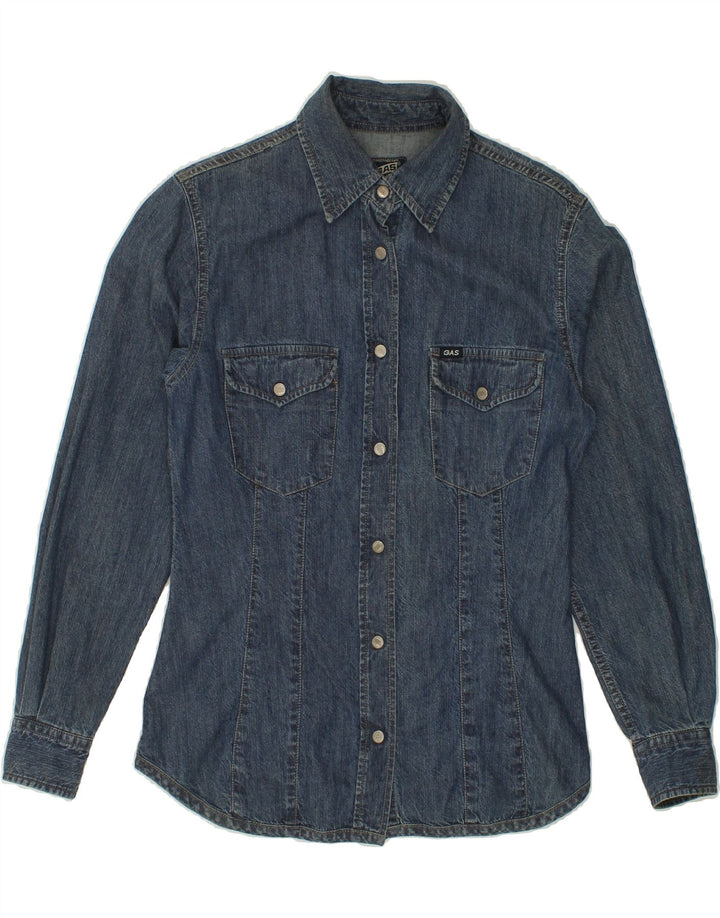 GAS Womens Denim Shirt UK 6 XS Navy Blue Vintage Gas and Second-Hand Gas from Messina Hembry 