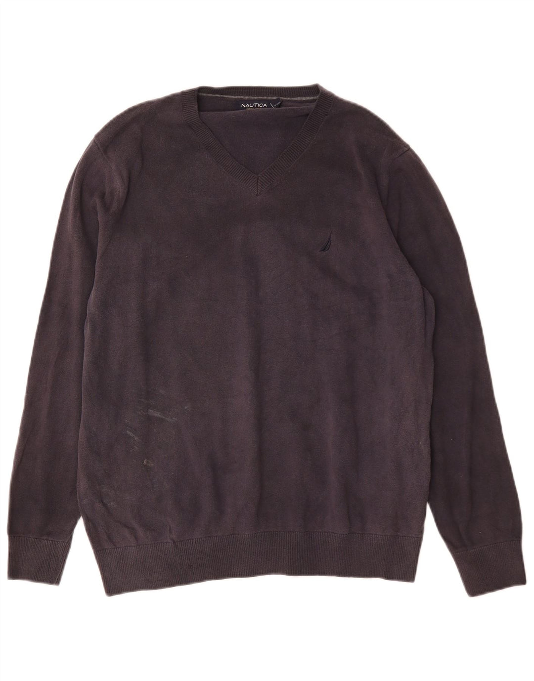 Nautica Mens V-Neck Jumper Sweater Medium Navy Blue Cotton
