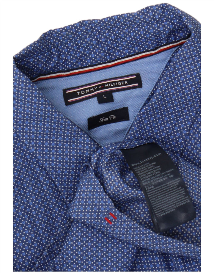TOMMY HILFIGER Mens Slim Fit Shirt Large Blue Geometric Cotton
