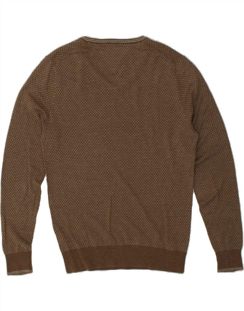 TOMMY HILFIGER Mens V-Neck Jumper Sweater Small Brown Spotted Cotton | Vintage Tommy Hilfiger | Thrift | Second-Hand Tommy Hilfiger | Used Clothing | Messina Hembry 