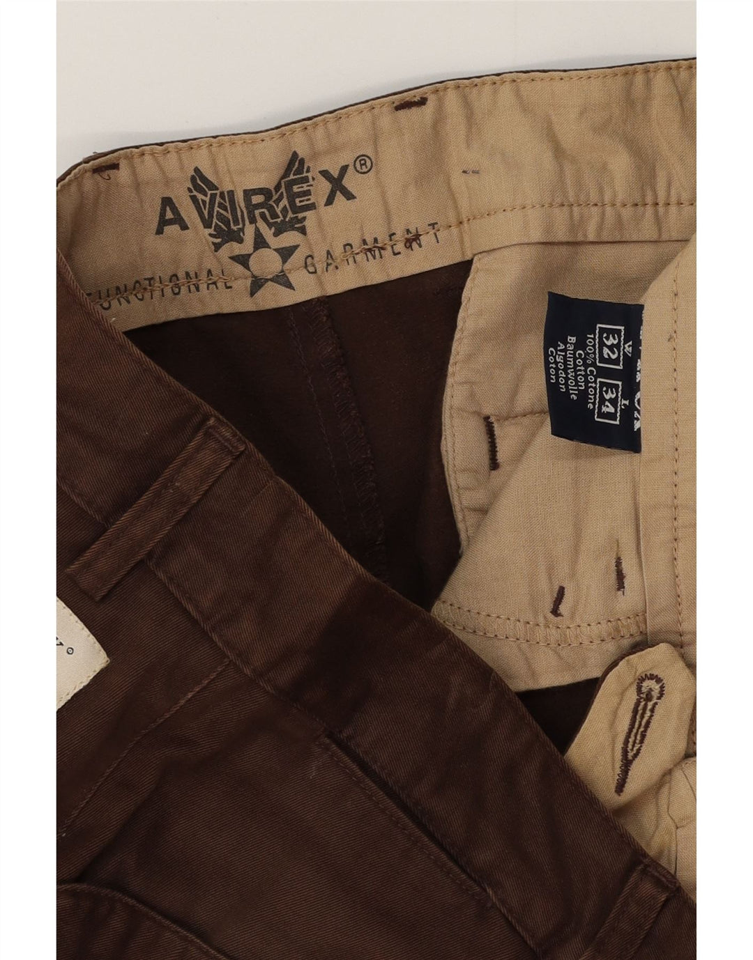 AVIREX Mens Straight Casual Trousers W32 L30 Brown Cotton