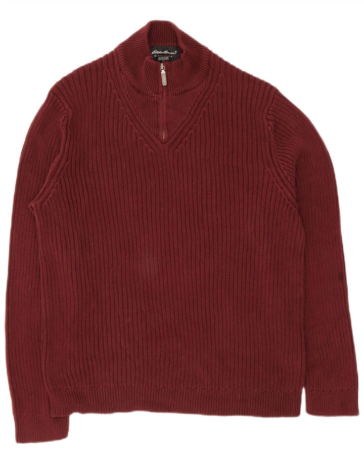 Eddie Bauer Mens Zip Neck Jumper Sweater Large Burgundy Cotton