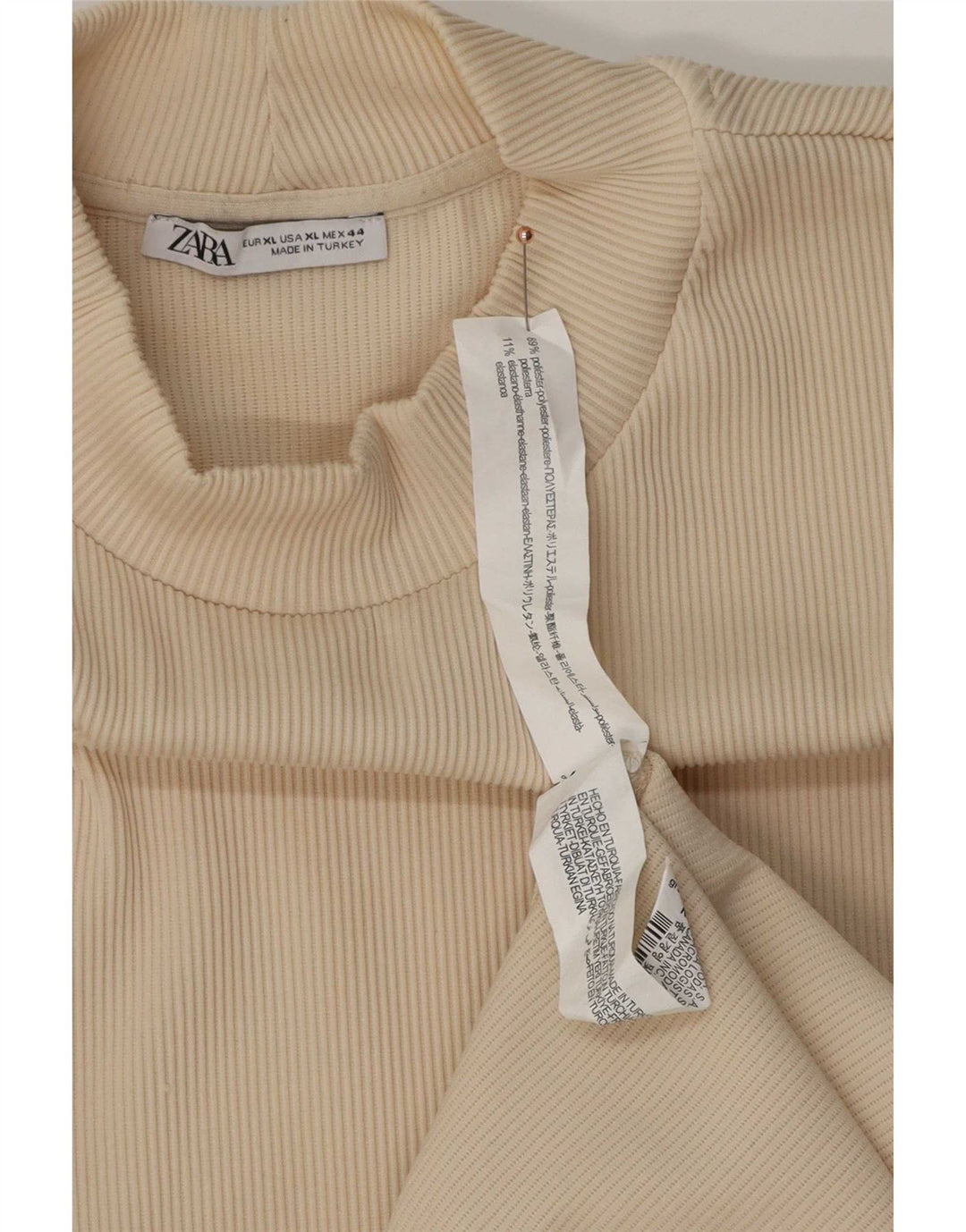 Zara Mens Top Long Sleeve XL Beige Polyester