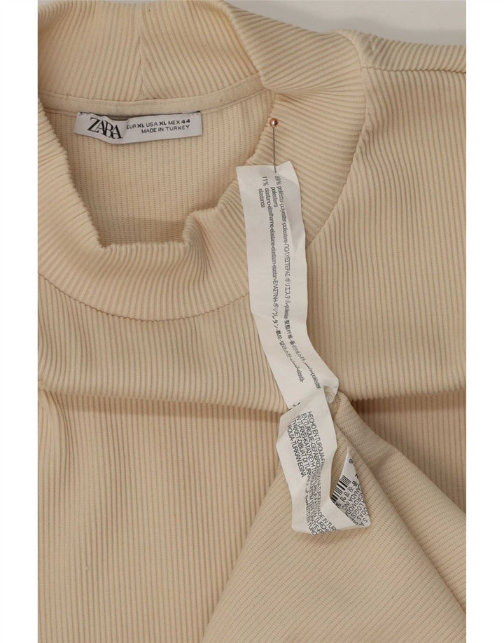 Zara Mens Top Long Sleeve XL Beige Polyester