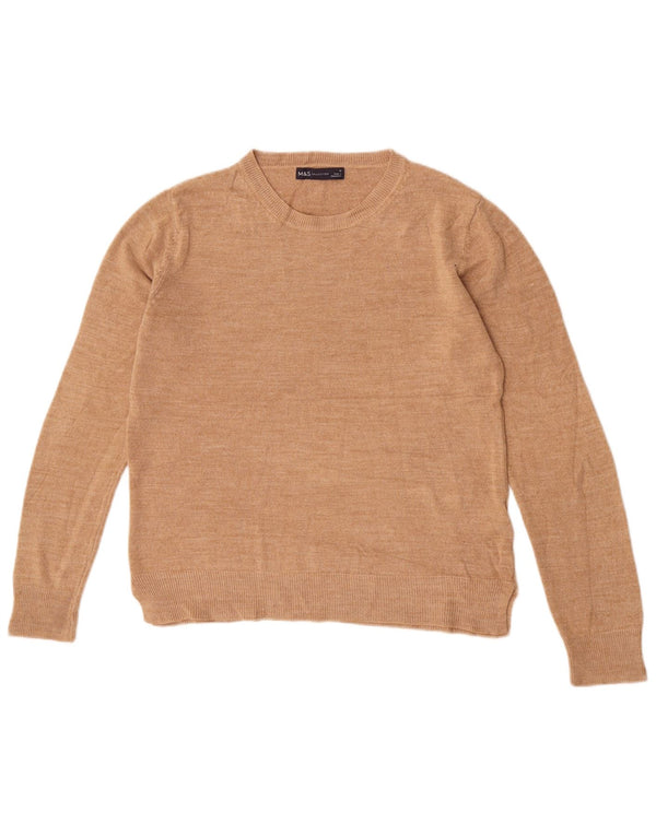 Marks & Spencer Womens Crew Neck Jumper Sweater UK 12 Medium Beige Acrylic