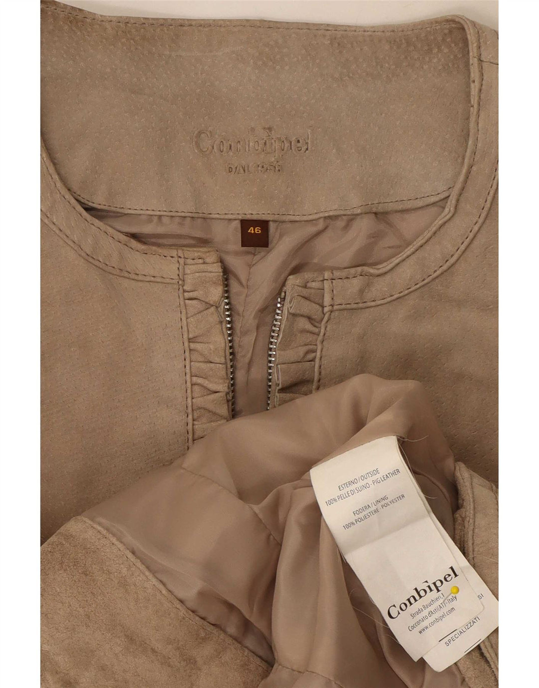 Conbipel Womens Suede Jacket IT 46 Large Beige Leather