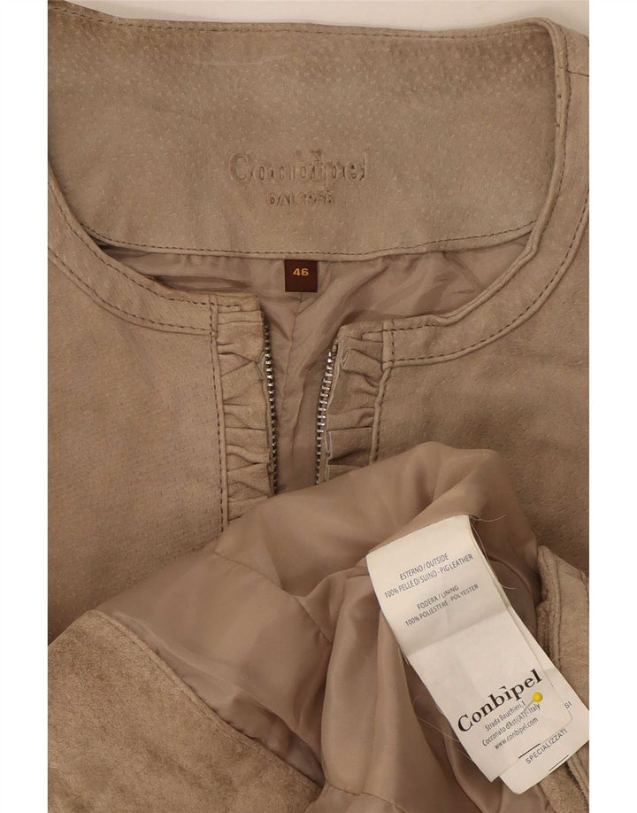 Conbipel Womens Suede Jacket IT 46 Large Beige Leather