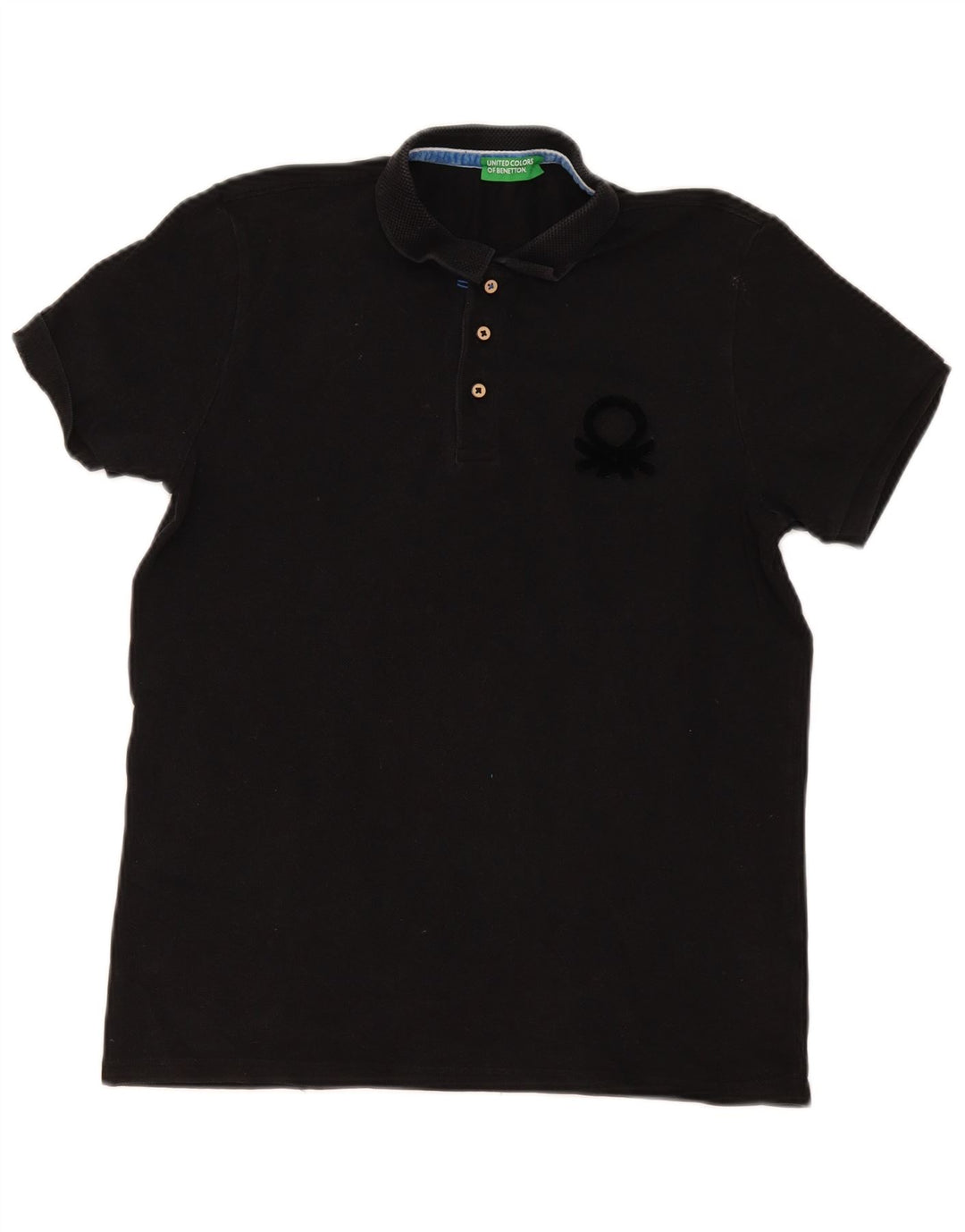 Benetton Mens Polo Shirt Large Black Cotton