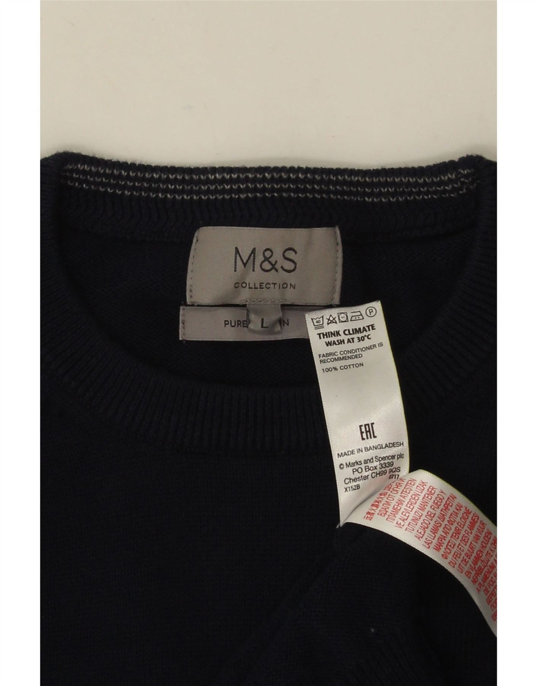 MARKS & SPENCER Mens Crew Neck Jumper Sweater Large Navy Blue Cotton
