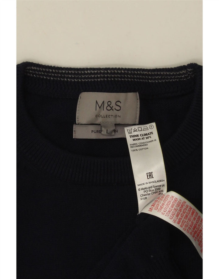 MARKS & SPENCER Mens Crew Neck Jumper Sweater Large Navy Blue Cotton