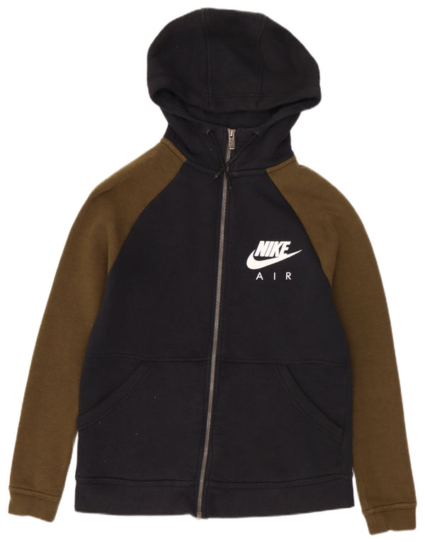 NIKE Womens Graphic Oversized Zip Hoodie Sweater UK 6 XS Black Colourblock