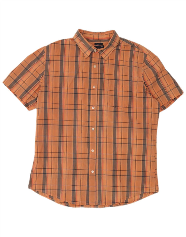 GAP Mens Classic Fit Short Sleeve Shirt Large Orange Check Cotton