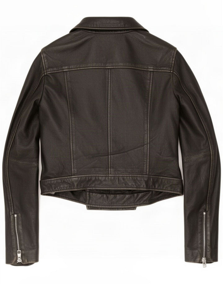 Conbipel Womens Crop Leather Biker Jacket IT 40 Small Black