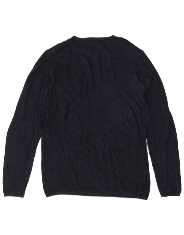 Zara Mens Crew Neck Jumper Sweater Medium Navy Blue Viscose