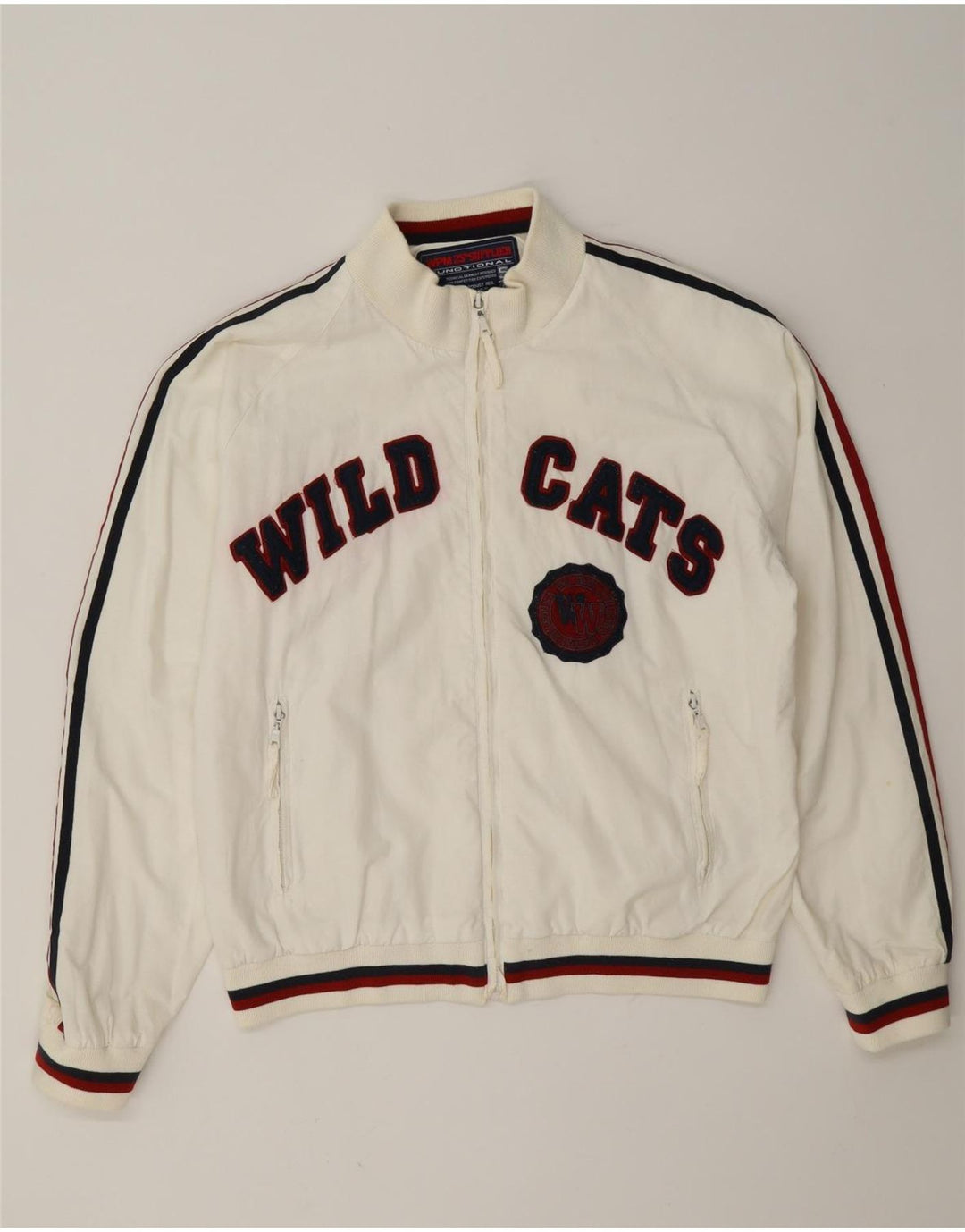 WPM Mens Wildcats Graphic Bomber Jacket UK 40 Large White Colourblock