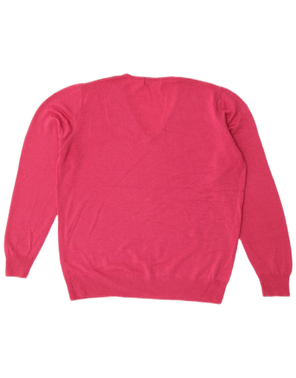 Marks & Spencer Womens V-Neck Jumper Sweater UK 14 Medium Pink New Wool