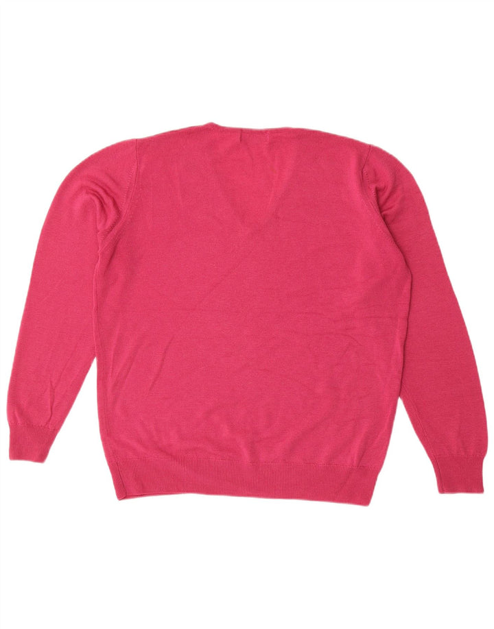 Marks & Spencer Womens V-Neck Jumper Sweater UK 14 Medium Pink New Wool