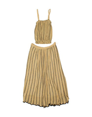 VINTAGE Womens 2 Piece Skirt Set UK 10 Small W28  Beige Striped Linen