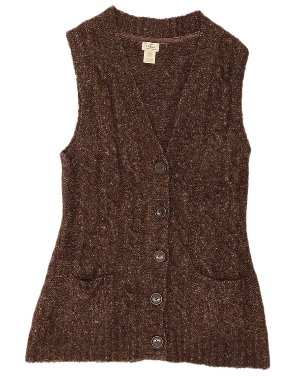 L.L.Bean Womens Sleeveless Cardigan Sweater UK 16 Large Brown Flecked
