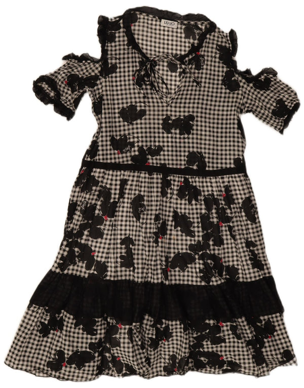 Liu Jo Womens Tiered Dress IT 42 Medium Black Gingham Cotton