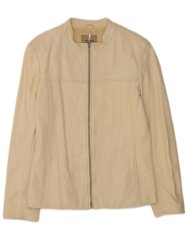 Conbipel Womens Bomber Leather Jacket IT 42 Medium Beige