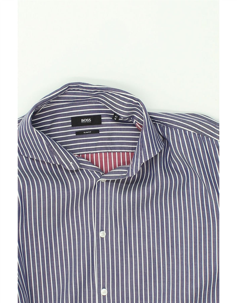 HUGO BOSS Mens Slim Fit Shirt Size 16 Large Blue Pinstripe Cotton | Vintage Hugo Boss | Thrift | Second-Hand Hugo Boss | Used Clothing | Messina Hembry 